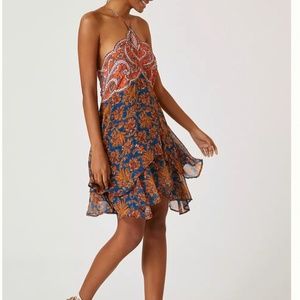 Anthropologie Halter Applique Mini Dress
